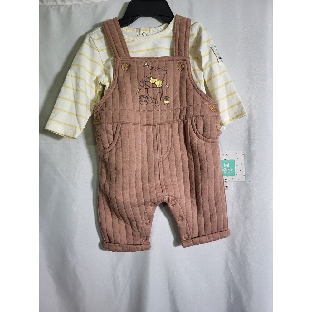 Winnie the pooh overalls and shirt outfit baby boys girls size 0-3 months